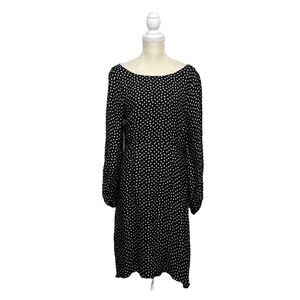 Anthro Polka Dot Midi Dress 10P Black White Puff Sleeve Cutout Retro Viscose